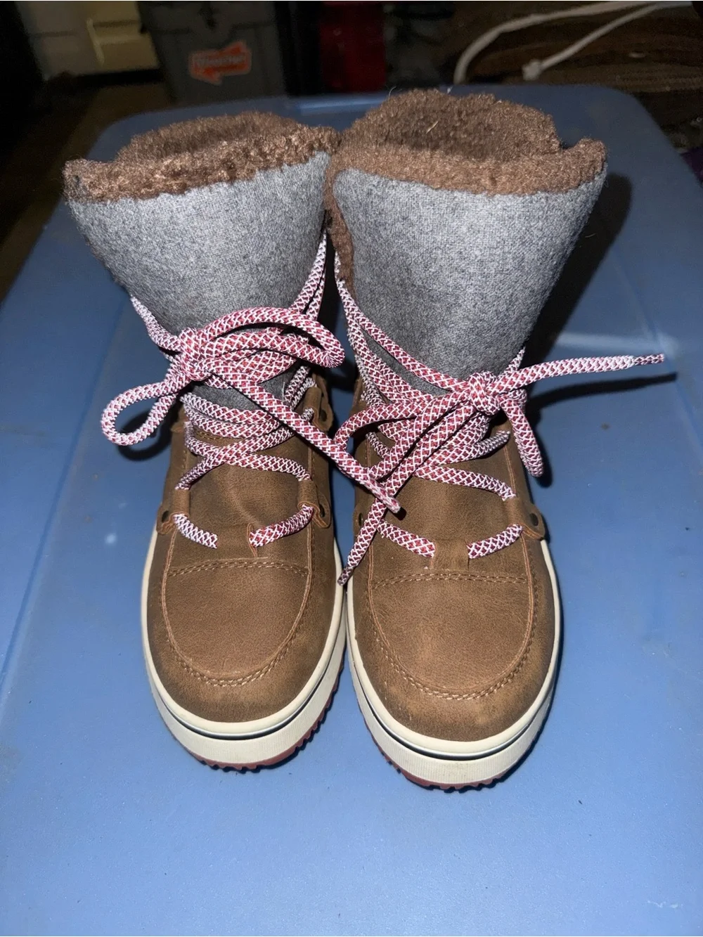 Maurices Brown and Gray Winter Boots with Pink Laces